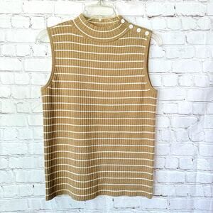 Talbots Med Striped Gold Metallic Sleeveless Sweater Mock Neck Casual Social